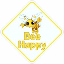 5inx5in Bee Happy Vinyl Bumper Sticker Decal Car Window Stickers Decals