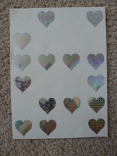 Holographic Stickers Sheet Silver Hearts Valentines RARE