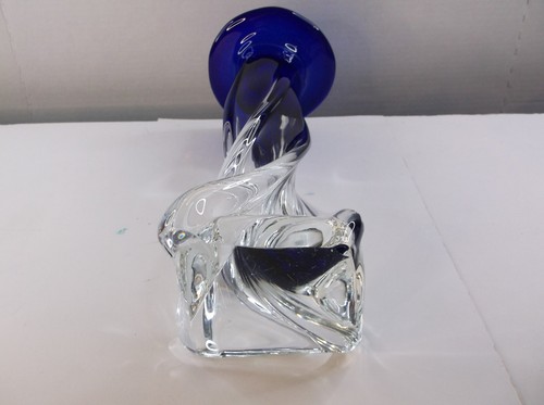 Pillar Twist Blown Glass Cobalt Blue Dark Blue Tall Single Candle Stick Holder - Picture 4 of 5