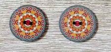 boho wood flowers sewing buttons 2 holes 1 inch (set #1021) 2pc new