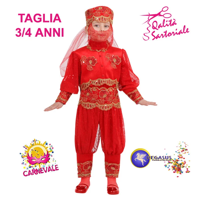 COSTUME VESTITO CARNEVALE BAMBINA JASMINE ODALISCA 3 4 ANNI