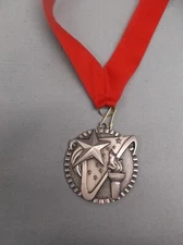 victory silver star torch medal with red neck ribbon trophy