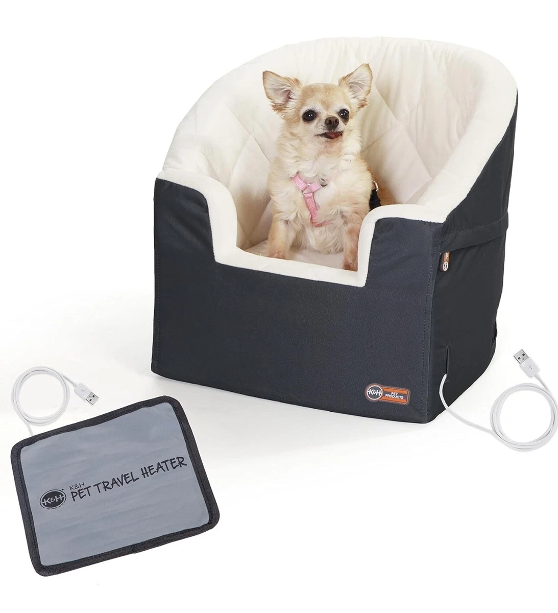 K&H Pet Products Emmer Booster Hondenautostoel met hondengordel voor auto, wasbaar autostoeltje voor kleine honden, stevige hondenverhogingsstoelen voor kleine honden, middelgrote honden, 2
