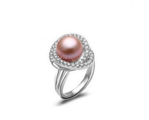new 10-11mm south sea pink purple stud pearl ring silver 925 - Picture 2 of 4