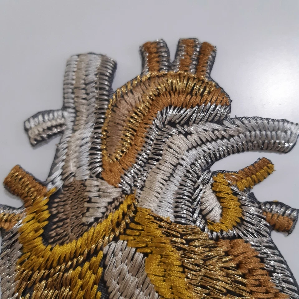 Golden Anatomical Heart Handmade Embroidered Patch - Image 3 of 4