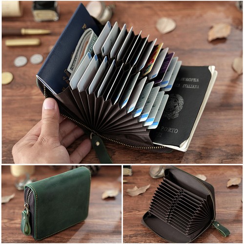Genuine Leather Credit Card Holder Zipper Wallet RFID Blocking 24 Slot Card Case - Picture 14 of 21