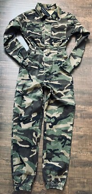 NWT FASHION NOVA CAMO Y2K Stretch Jumpsuit Long Sleeve Straight