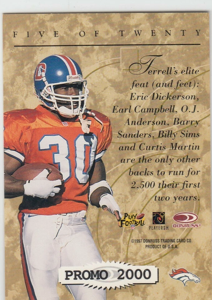 1997 Terrell Davis Donruss ELITE SERIES PROMO SAMPLE #5 - Denver Broncos - Image 2 of 2