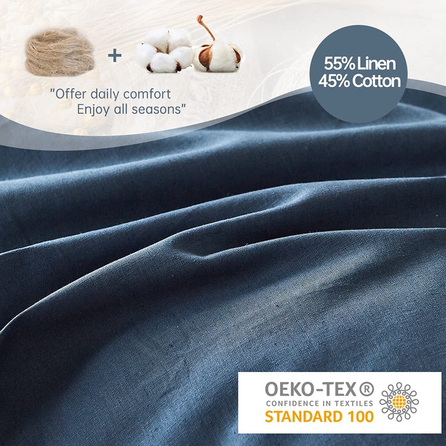 Simple&Opulence French Linen Duvet Cover Set 68" x 86"- 2 Pieces (1 Comforter...