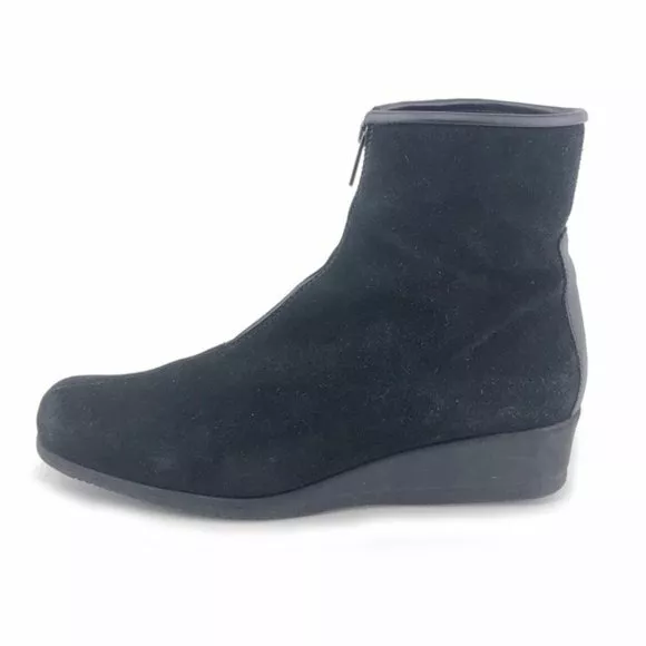 La Canadienne Black Suede Leather Wedge Ankle Boots Womens Size 8M Winter Zip