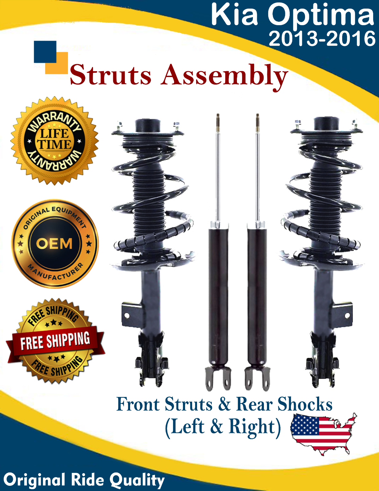 New OE Front Struts & Rear Shocks for 20132016 Kia Optima Lifetime
