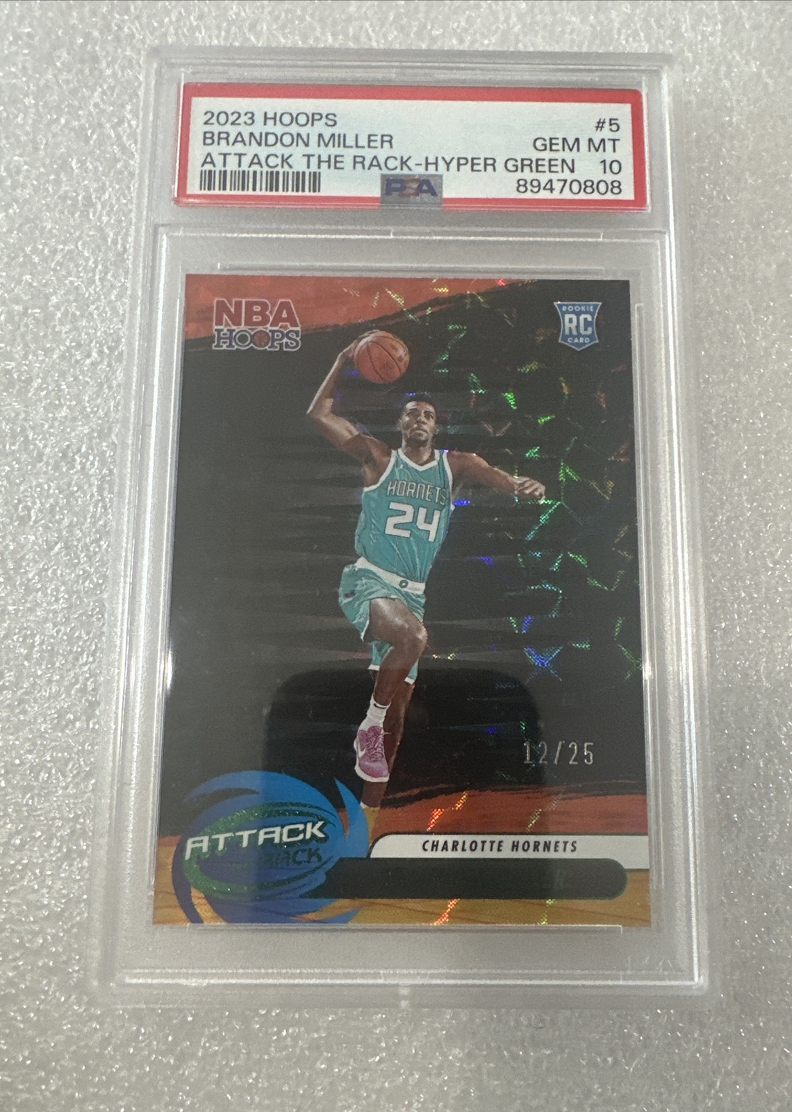 2023-24 NBA Hoops Brandon Miller Attack The Rack Green /25 Gem Mint 10 POP 3