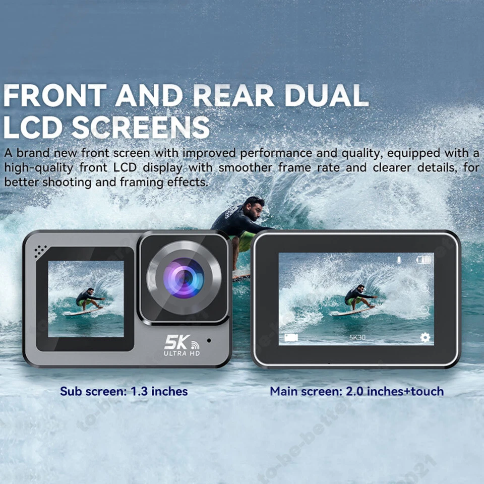 5K 50MP Ultra HD Action Camera,30FPS WiFi Sports 1.3" Dual Touch Screen 170° - Image 2 of 4