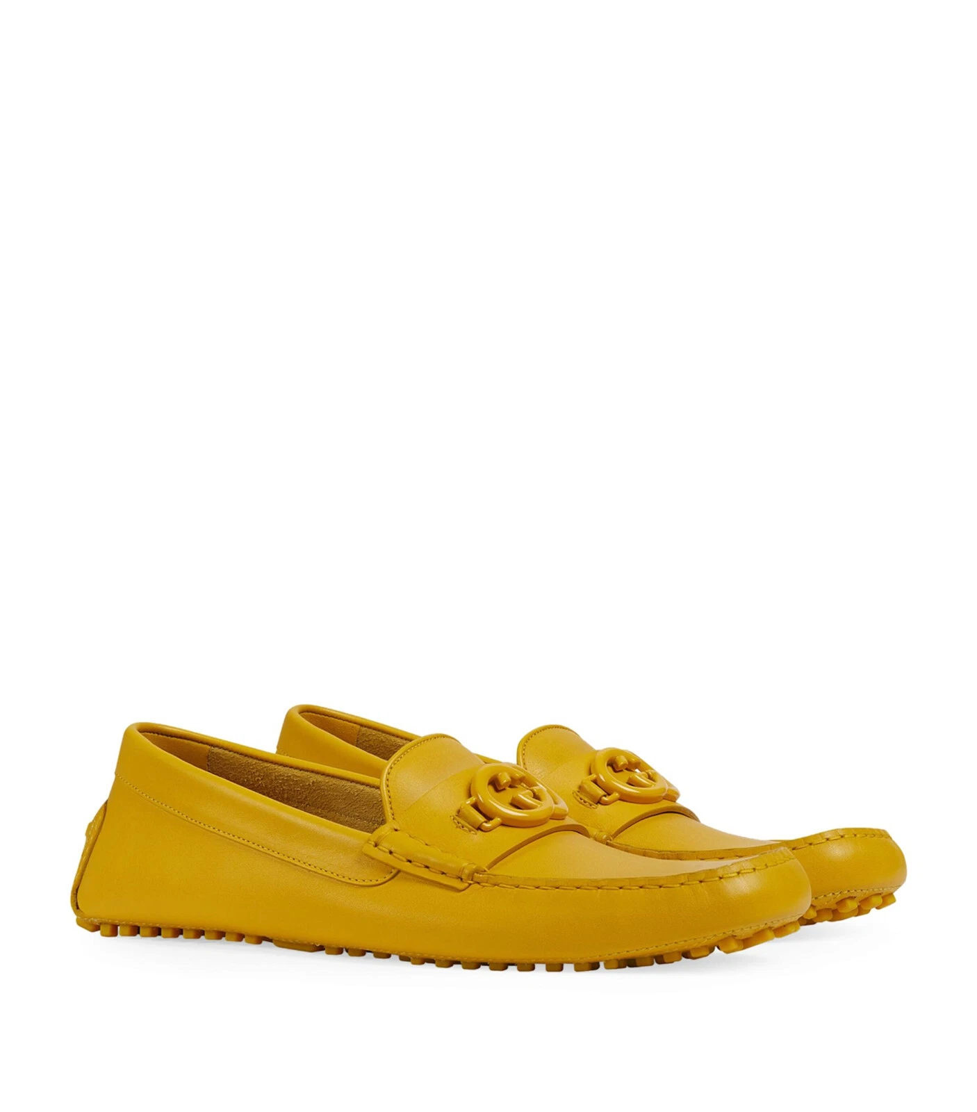 Authentique mocassin mocassin de conduite homme Gucci cuir jaune emboîté G neuf