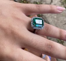 Certified  Emerald Ring Diamond Platinum Natural Green 8.84CTW 