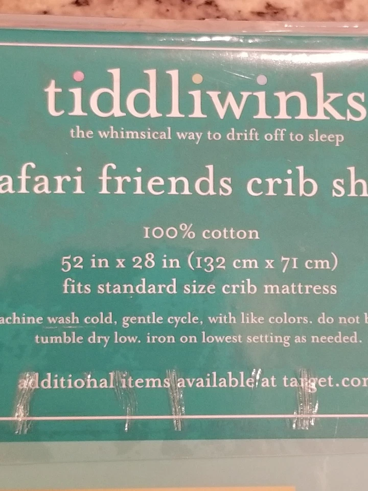 Tiddliwinks Fitted Crib Sheet- SAFARI Friends NEW IN PACK 100% COTTON - Image 3 of 3