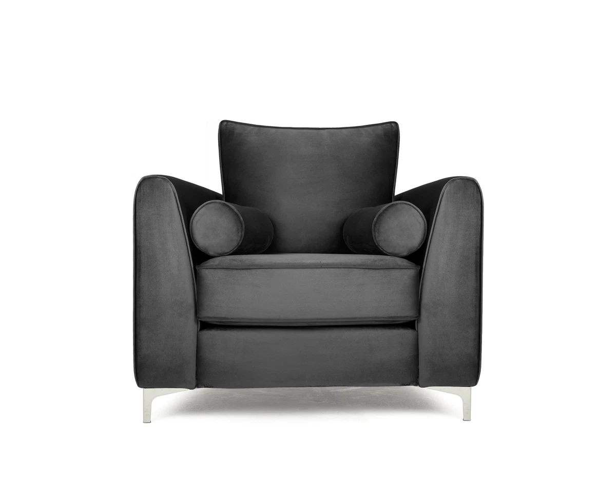 Osby Armchair Sofa Velvet Formal Back Skandi Accent Chair 110cm Charcoal Grey