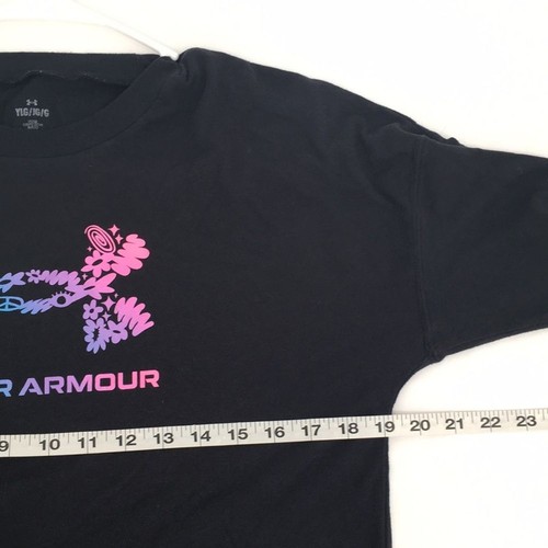 Under Armour Black Long Sleeve Shirt Youth Large YLG Colorful Logo Raglan Sleeve - Picture 9 of 9