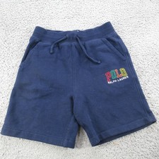 Polo Ralph Lauren Shorts Kids 7 Blue Fleece Sweat Elastic Waist Logo Drawstring
