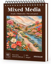 9x12 Mixed Media Sketchbook 60 Sheets Sketch Pad 98lb/160gsm Acid-Free Paper