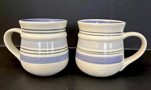 2 Pfaltzgraff Rio Blue Striped 14oz Stoneware Mugs