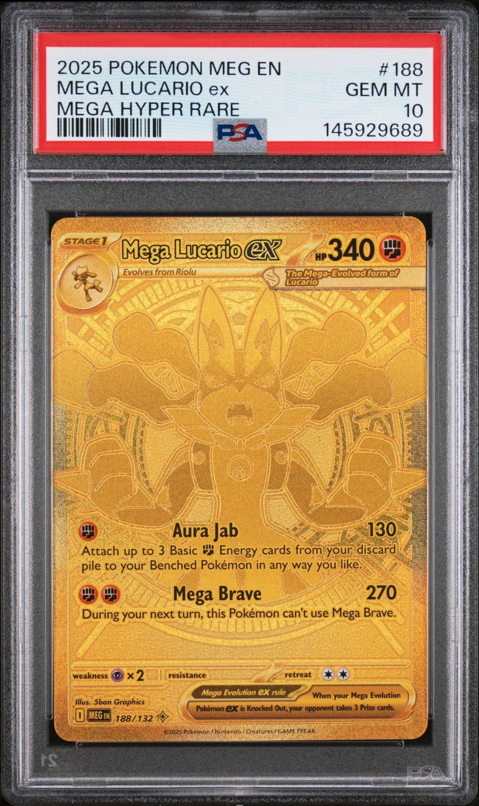 2025 Pokemon MEG En Mega Lucario Ex Hyper Rare #188 PSA 10 Gem Mint