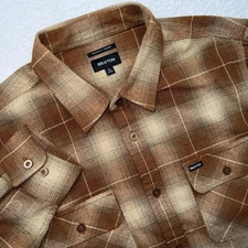Brixton Shirt Mens Large Brown Plaid Flannel Button Up Long Sleeve Casual Soft