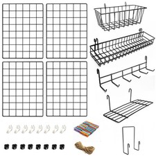 4 Pack Wire Wall Grid Panel With Accessories  Includes Hanging Baskets, Lett...