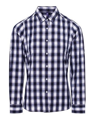 Premier Workwear Women's Mulligan Check Cotton Long Sleeve Shirt PR350 Damen Blu