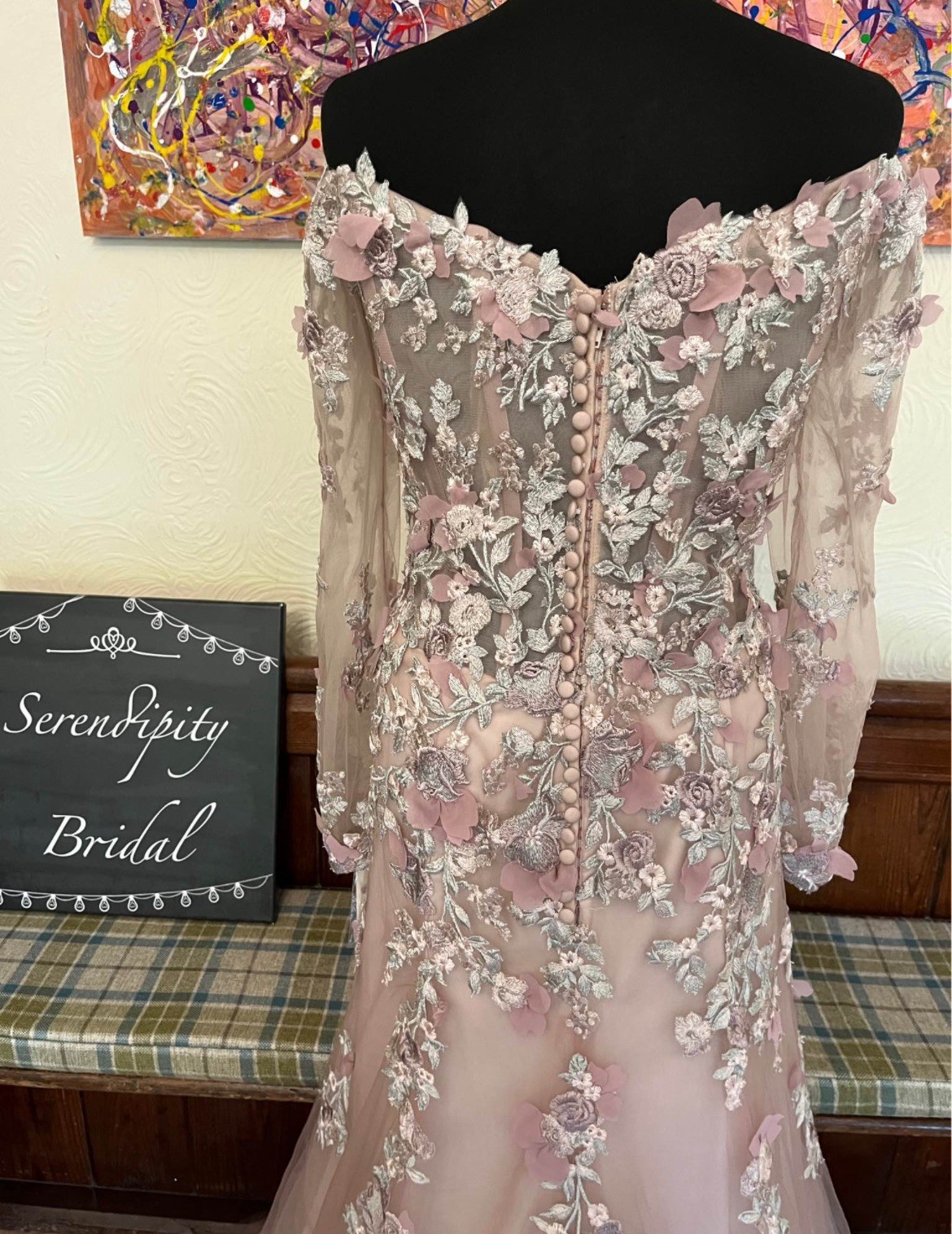 Ronald Joyce Veni Infantino Zelaina floral  pink Wedding Dress Gown size 18 16 image 4