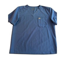FIGS Men's Leon Scrub Top Blue V-Neck 3-in-1 Chest Pocket, Size XXL