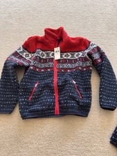 Ralph Lauren Fair Isle Teddy Fleece Jacket Girls L 12-14 Red Navy White Zip