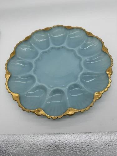 Vintage Anchor Hocking Fire King Delphite Blue Deviled Egg Serving Dish Plate