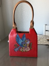 Womens Red/Brown Floral Bird Rectangle Satche...