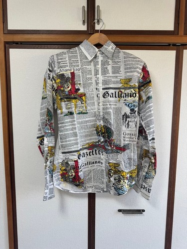 John Galliano, John Galliano 90s Newspaper Print Shirt Rare Vintage Designer Size M Used Chic