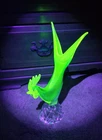As Is Murano Vaseline Rooster Chicken Vase Figure 13" Read Repaired