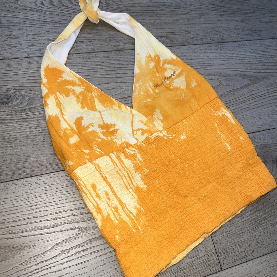 Aaron Chang NARANJA/AMARILLO Halter Top Busto Forrado Elástico Playa Palmeras MEDIANO Foto 2 de 4