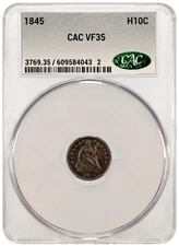 1845 CAC VF35 Liberty Seated Half Dime H10c