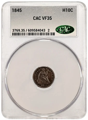 1845 CAC VF35 Liberty Seated Half Dime H10c