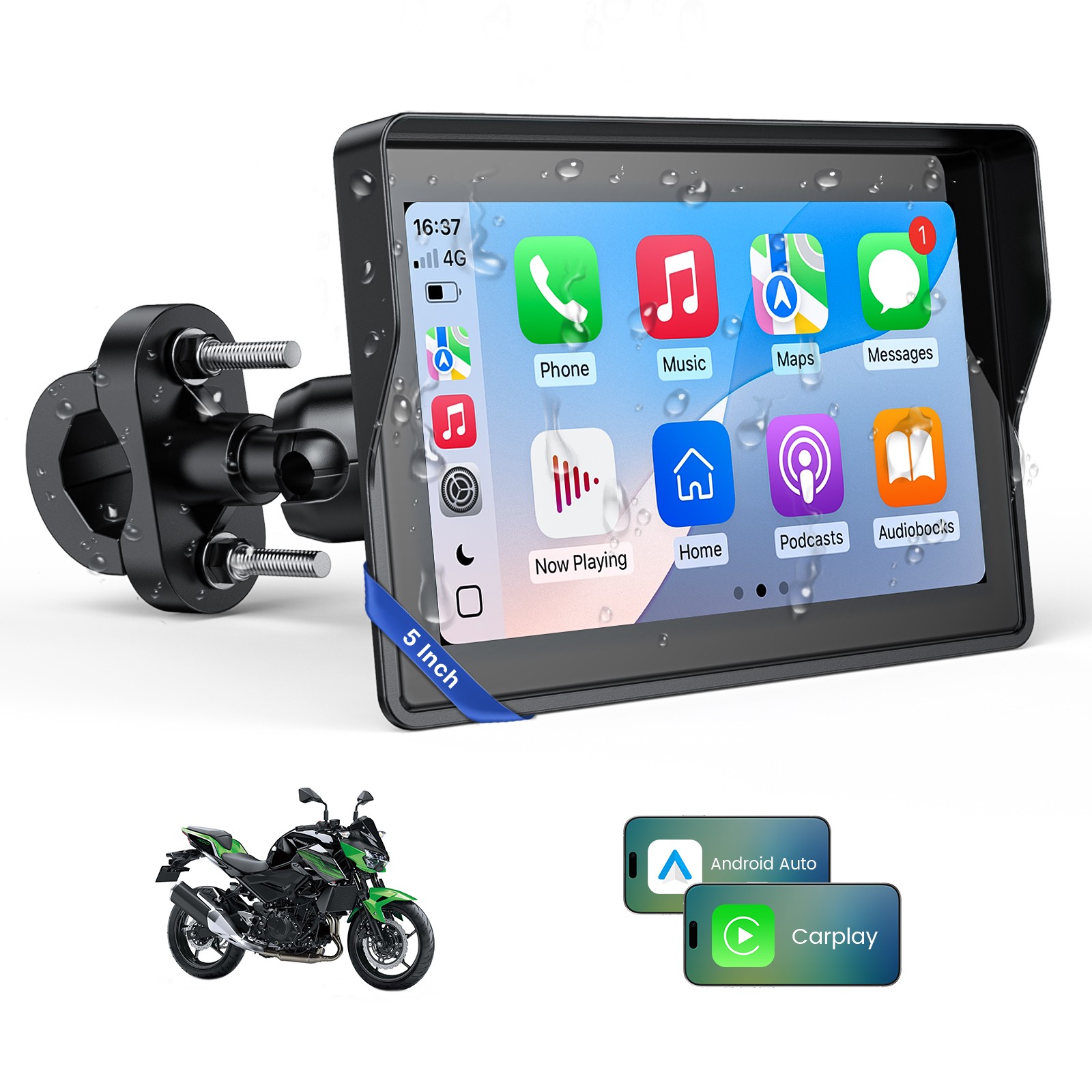 5'' Wireless Motorcycle Carplay GPS Navigation System with Apple Carplay&Android