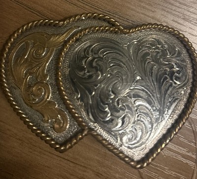 Montana Silversmiths Double Heart  Silver Flower Filigree Buckle Cowgirl