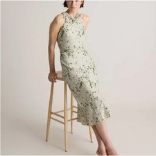 NWOT Quince Washable Stretch Silk High Neck Midi Dress XL Jasmine Vines