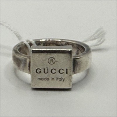 Gucci  Made In Italy 925 Sterling Silver Square Logo Band Ring Size 6 (6.79gr)