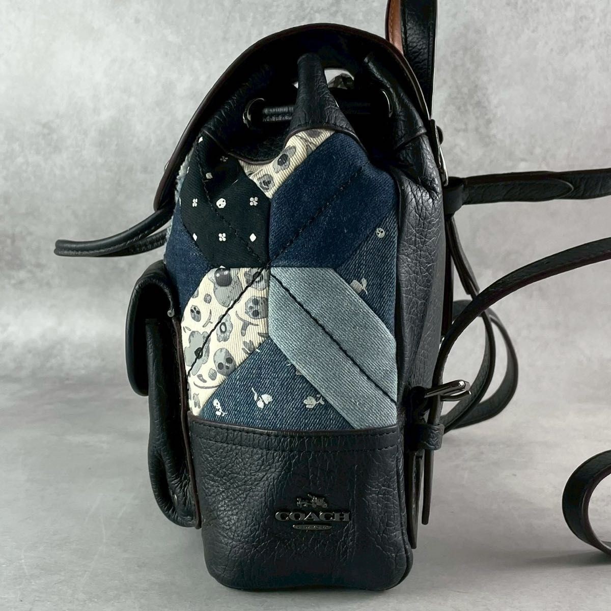 COACH Patchwork Denim Leather Mini Backpack Black… - image 3