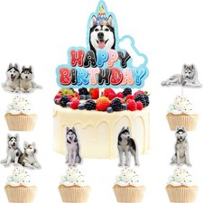 7Pcs Cute Puppy Themed Happy Birthday Dog Paw Prints Cake topper Set - Dog