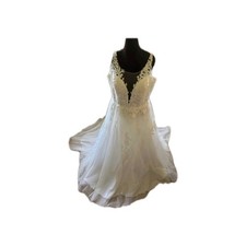 David's Bridal Oleg Cassini SIZE 22W Wedding Dress Ivory Stone Lace Strap CWG957