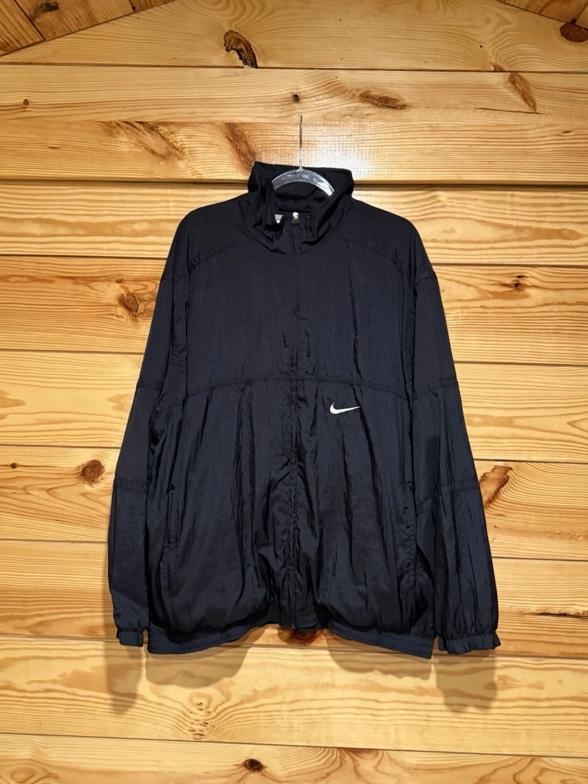 Vintage Nike Jacket Mens XL Black Full Zip Lined Windbreaker 90s Embroidered
