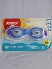 New Speedo Adult Boomerang Swim Goggles - Blue/Purple - Ages 14 Anti-Fog UV