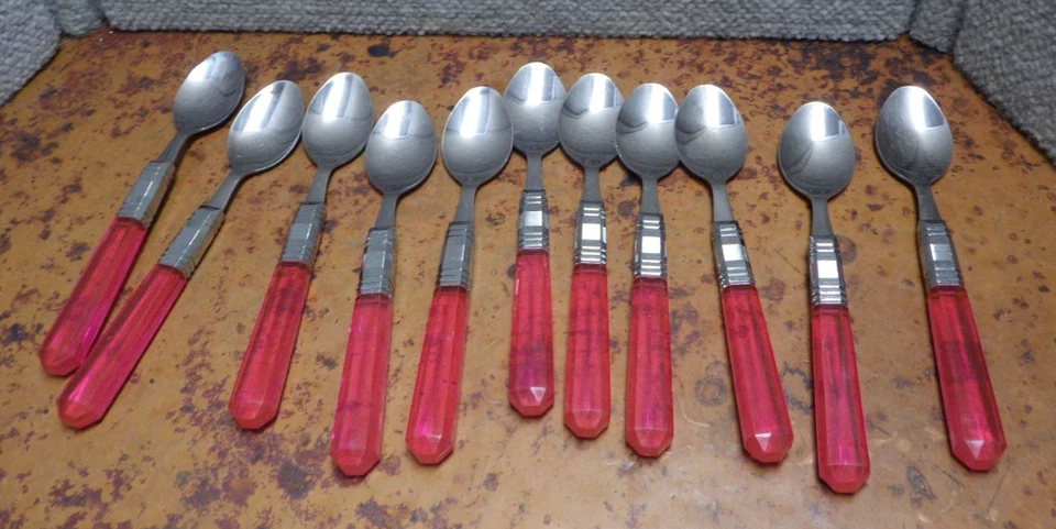 30 Stück Edelstahl Besteck Gabeln Messer Löffel Set Rosa Acryl Kunststoff Griffe C2 - Bild 4 von 4