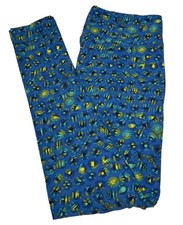 LuLaRoe Leggings TC Tall Curvy BLUE YELLOW Colorful RETRO Dot Flower Ships FAST